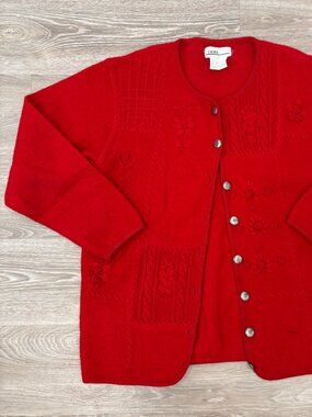 LAURA Wool Vintage Cardigan Sweater Womens Size M Red Knit Button Front